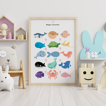 Printable Wall Art – Cute Sea Animals | Nursery Room Décor, Newborn Gift