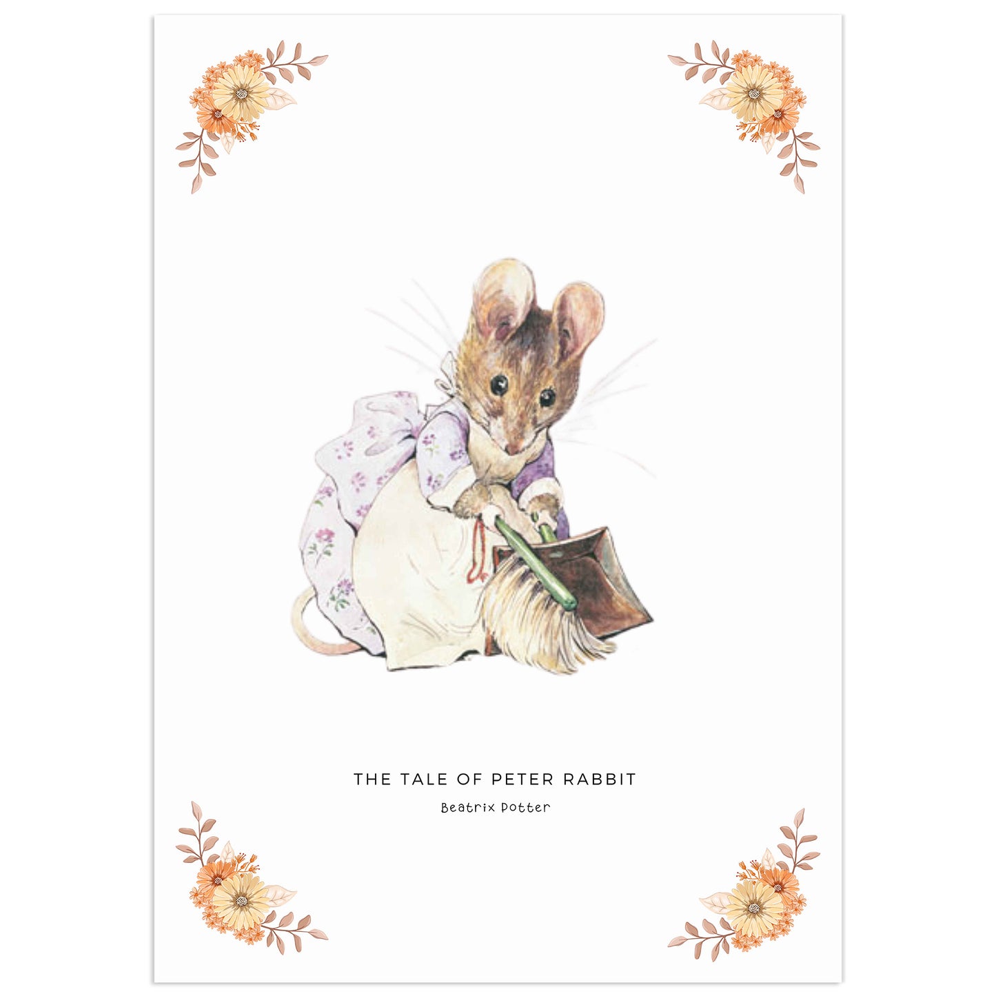 Beatrix Potter Hunca Munca mouse digital print sweeping lavender dress floral border Tale of Two Bad Mice nursery wall art printable