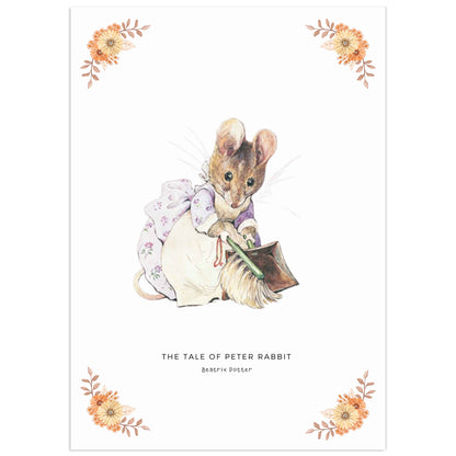 Beatrix Potter Hunca Munca mouse digital print sweeping lavender dress floral border Tale of Two Bad Mice nursery wall art printable