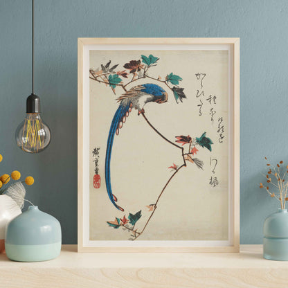La Pie bleue sur une branche d’érable – Estampe japonaise Ukiyo-e de Utagawa Hiroshige