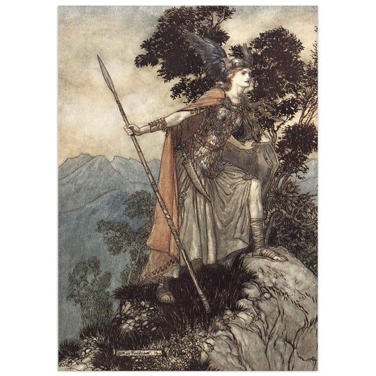 Illustration of Brunhild from Norse mythology by Arthur Rackham – vintage fairy tale art print
