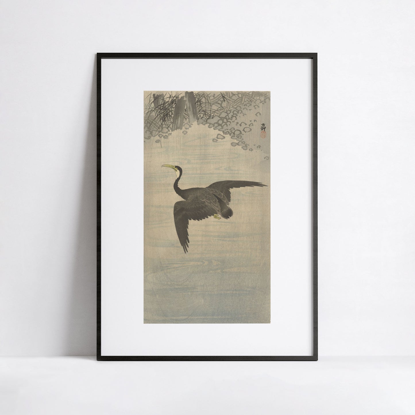 Cormoran en vol – Reproduction d’estampe d’Ohara Koson