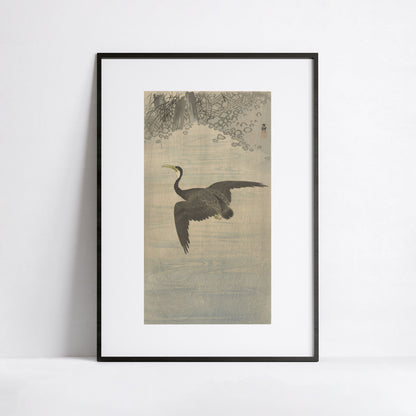 Cormoran en vol – Reproduction d’estampe d’Ohara Koson