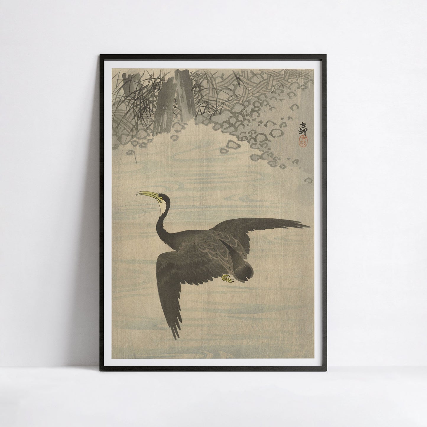 Cormoran en vol – Reproduction d’estampe d’Ohara Koson