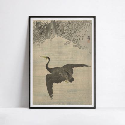 Cormoran en vol – Reproduction d’estampe d’Ohara Koson