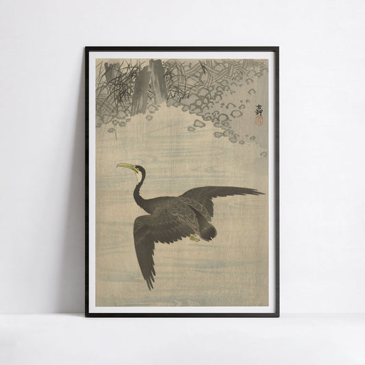 Cormorant in Flight – Reproduction of a Woodblock Print by Ohara Koson