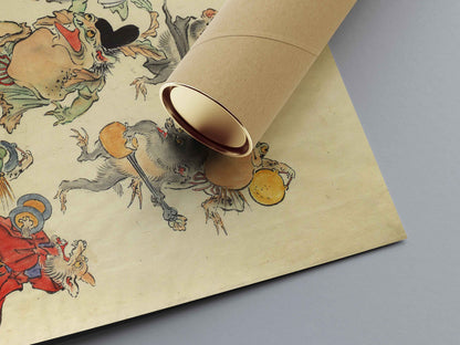 Animaux Dansant autour d’un Dieu Grenouille – Scène Musicale de Kyōsai