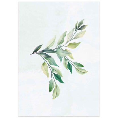 Watercolor-style foliage illustration with soft green leaves on a light background