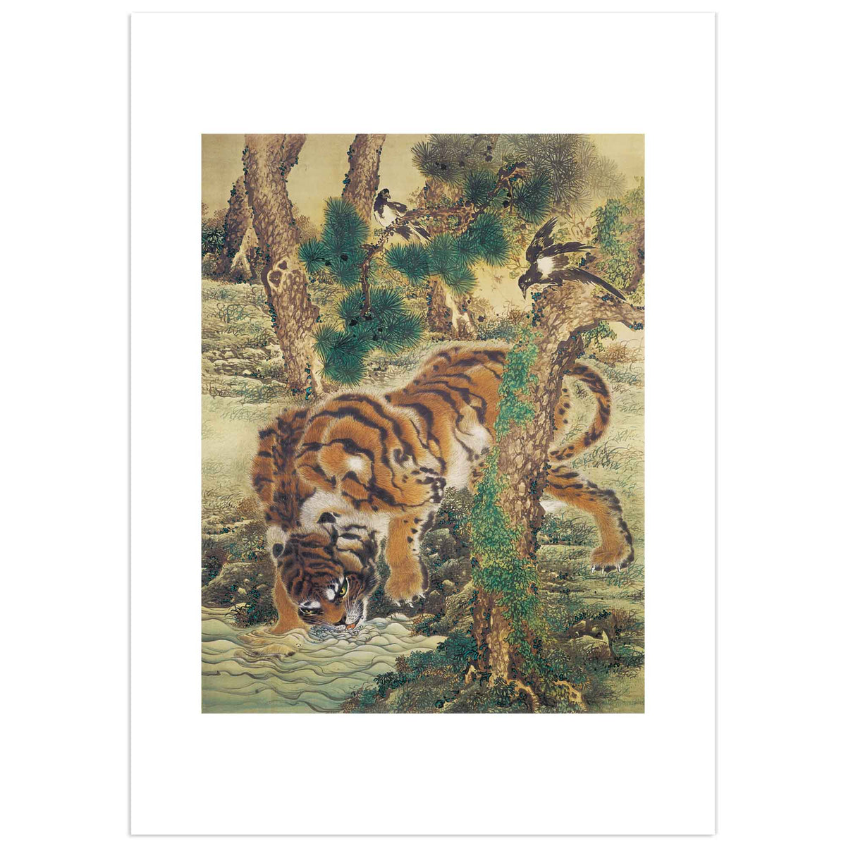 Tiger at the Stream, with Magpies | Kishi Ganku | Japanese Tiger Art Print