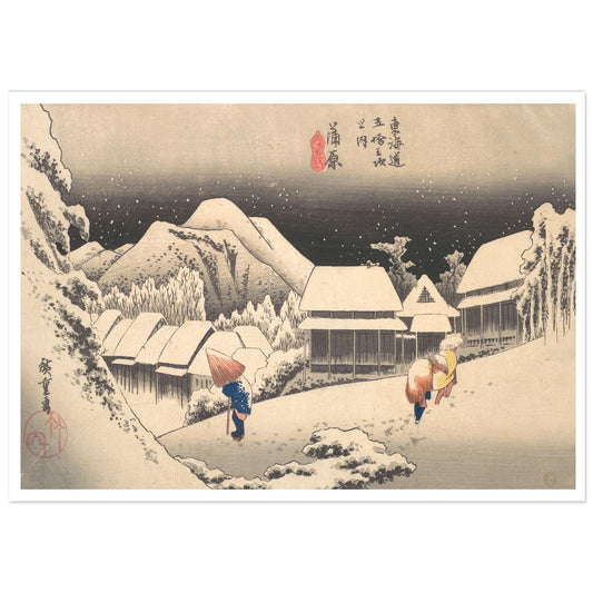 Hiroshige Snowy Evening Kanbara Station woodblock print snow landscape Japan