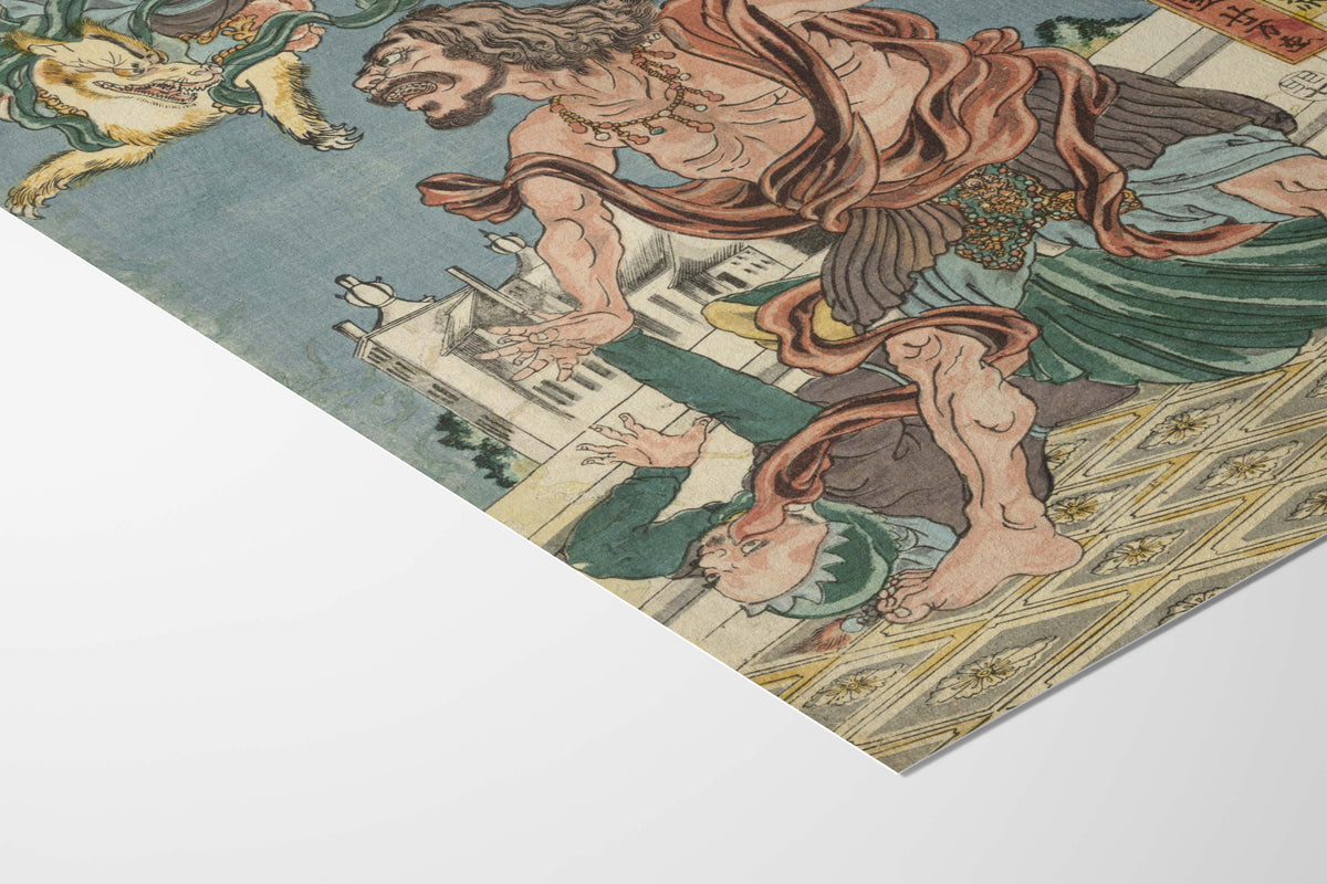 Le roi Hanzoku et la renarde maléfique dame Kayō (Wa-kan nazorae Genji, Otome) – Affiche Utagawa Kuniyoshi