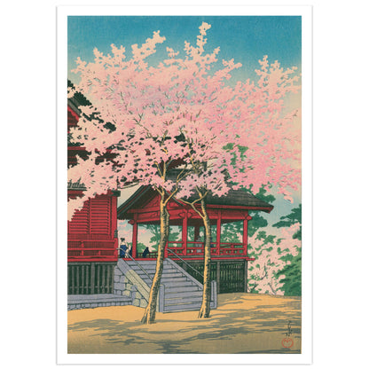 Hasui Kiyomizu do Temple Ueno woodblock print Tokyo Japan shin hanga temple scene