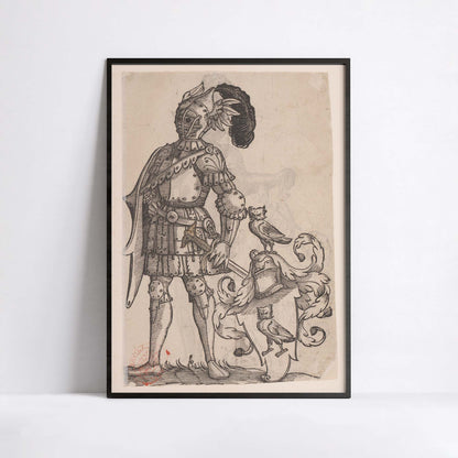 Knight beside a coat of arms, Monogrammist CW