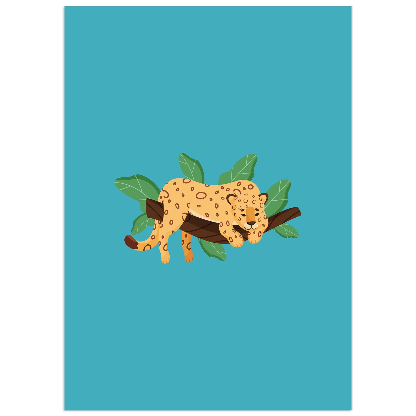 Cute stylized leopard illustration on a turquoise background