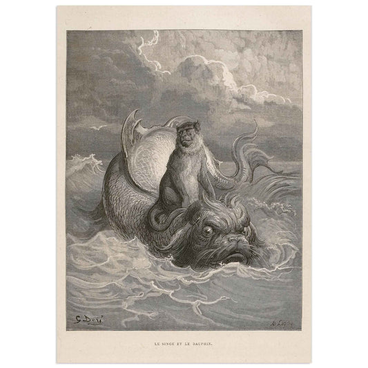 The monkey and the dolphin, Gustave Doré poster