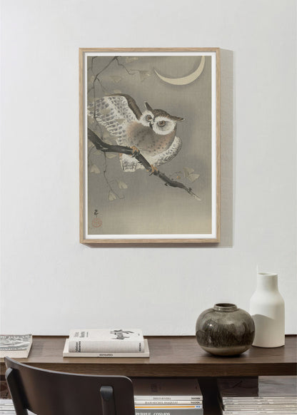 Hibou moyen-duc sur un ginkgo – Ohara Koson