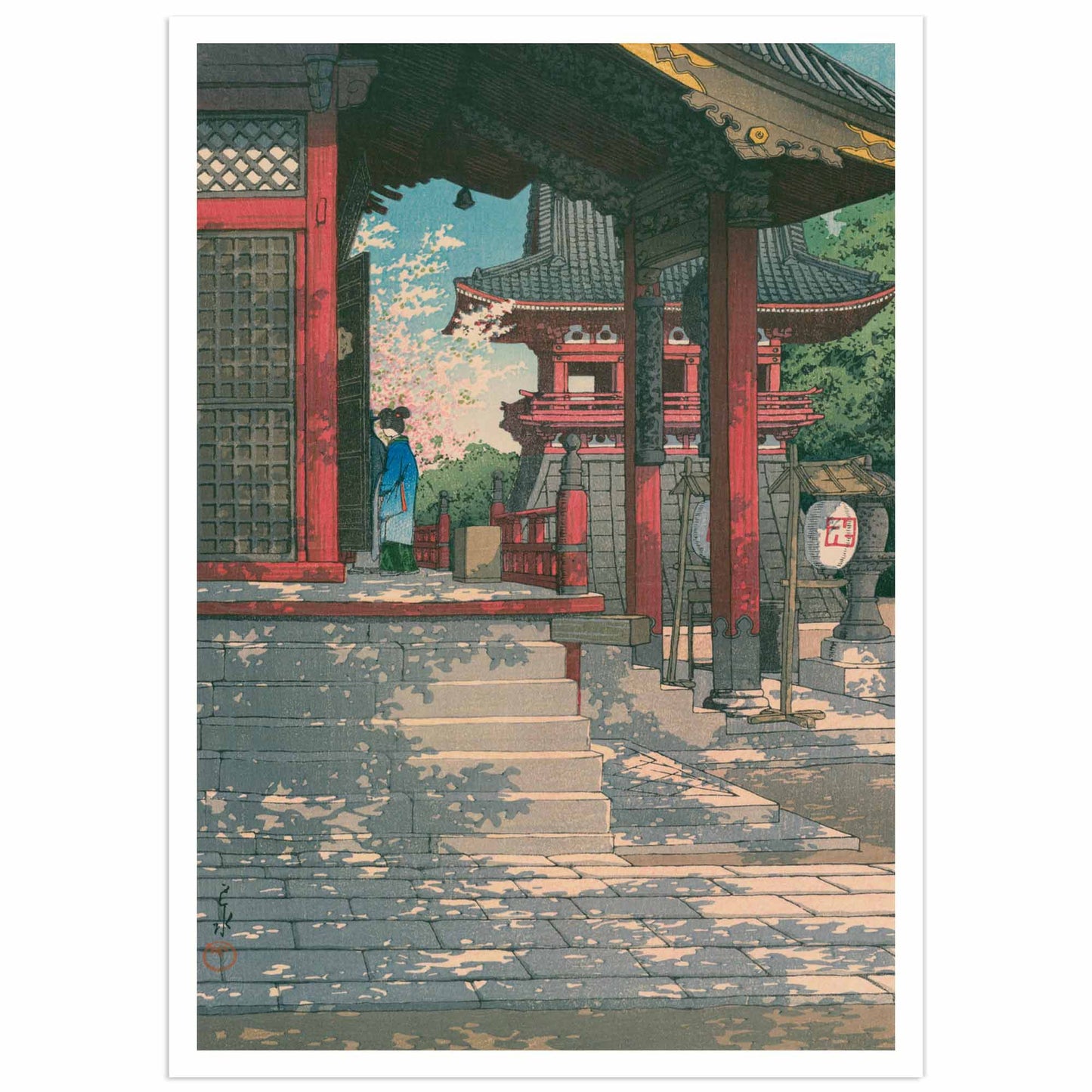 Meduro Fudo Temple poster close up, Hasui Kawase 