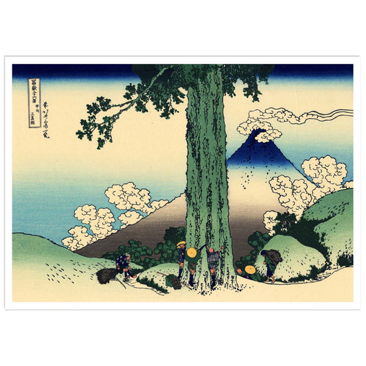 Hokusai Mishima Pass Mount Fuji woodblock print tree workers Japanese landscape ukiyo-e