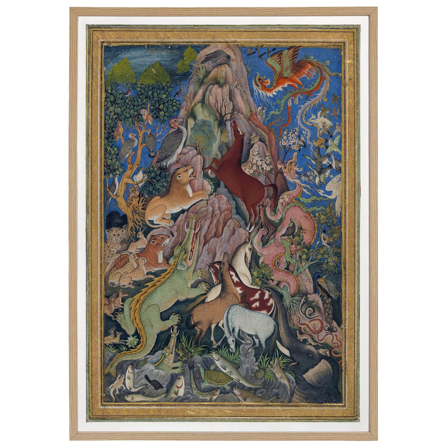 Affiche d'une aquarelle indienne représentant différents animaux