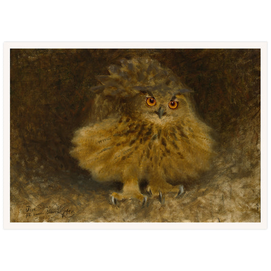 print of an eurasian eagle-owl painting by Swedish artist Bruno Liljefors.