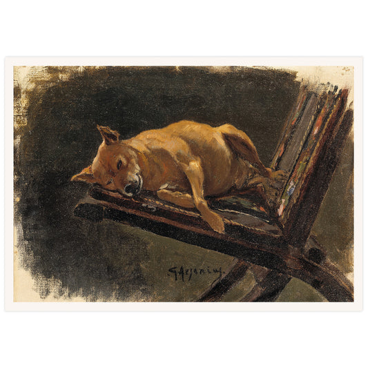 print of a dog lying down, painting by Swedish artist Georg Arsenius (1855-1908)