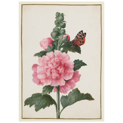 Roses trémières et papillons