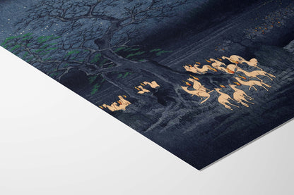 Feux de renard la nuit du Nouvel An à l'arbre d'Ōji – Affiche Hiroshige, Cent vues célèbres d'Edo