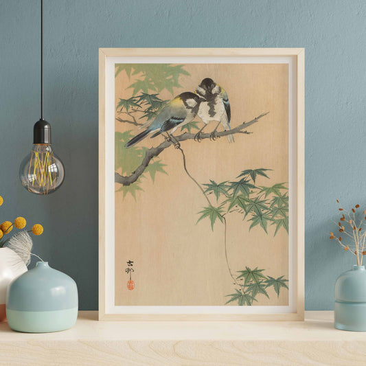 Mésange charbonnière sur une branche d'érable - Ohara Koson