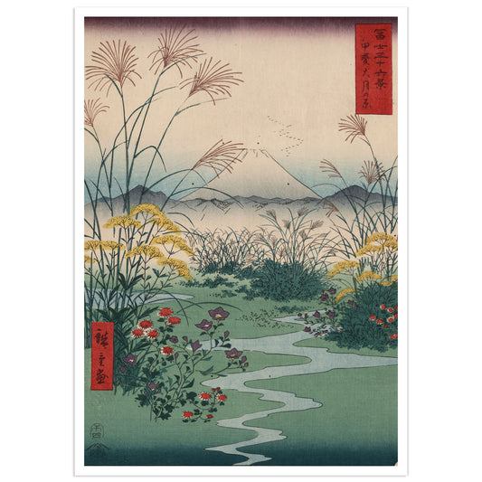 Hiroshige Otsuki Plain woodblock print flowers meadow Mount Fuji ukiyo-e