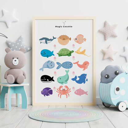 Printable Wall Art – Cute Sea Animals | Nursery Room Décor, Newborn Gift
