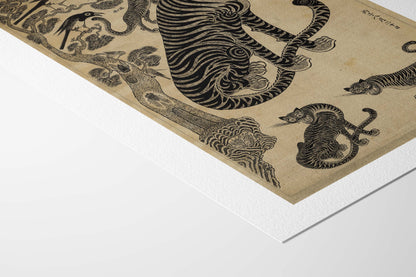 Hojakdo — Tigers and Magpies | Korean Minhwa Ink Painting | Vintage Poster