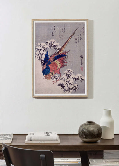 Pheasant Among Snow-Laden Bamboo on Hillside — Utagawa Hiroshige