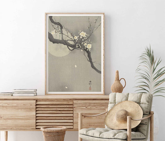 Affiche Ohara Koson Fleurs de prunier et pleine lune