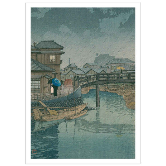 Pluie à Shinangawa - Affiche Hasui Kawase