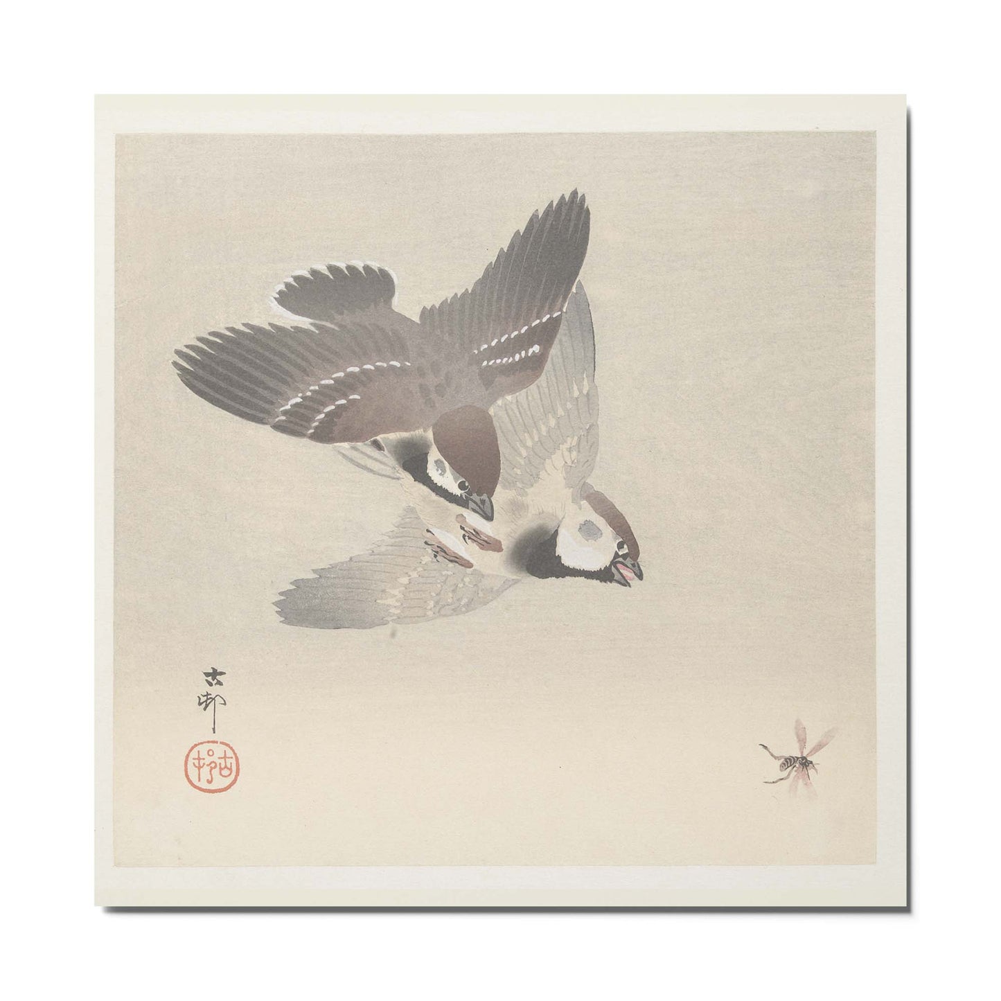 Bruants annelés et insectes, Ohara Koson