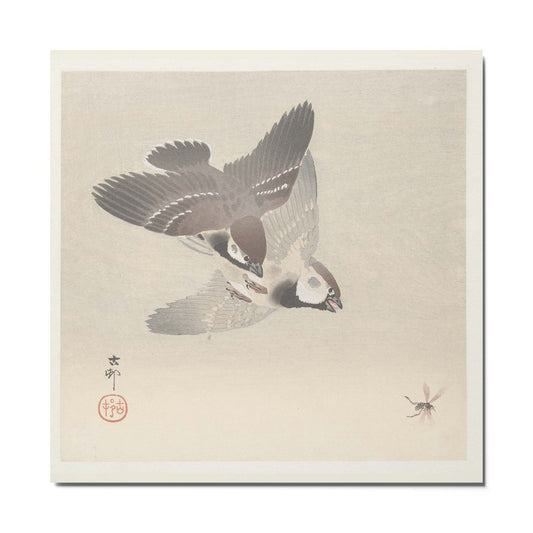 Ringed sparrows and insect, Ohara Koson