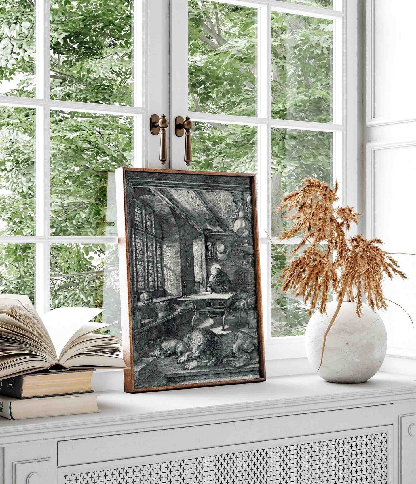 Saint Jerome in His Study engraving by Albrecht Dürer, framed view