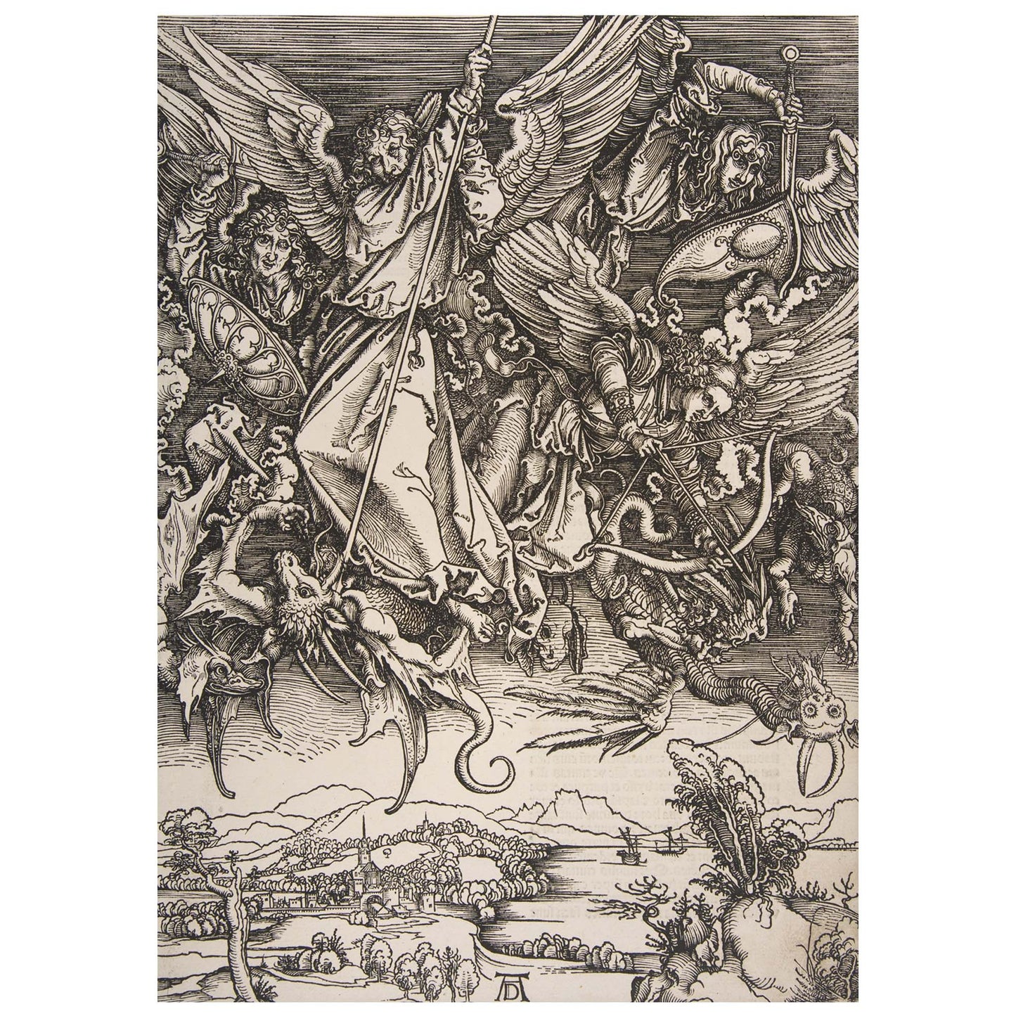 Saint Michael slaying the seven-headed dragon – Albrecht Dürer woodcut from The Apocalypse (1498)