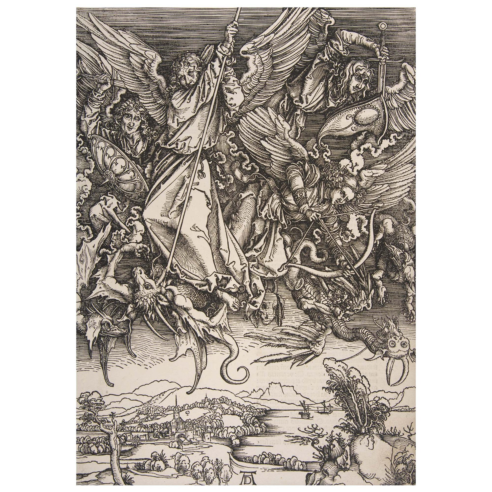 Saint Michael slaying the seven-headed dragon – Albrecht Dürer woodcut from The Apocalypse (1498)