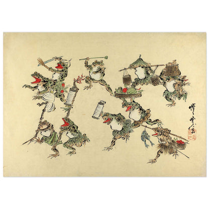 Procession de Grenouilles – Lanternes et Festin par Kawanabe Kyōsai