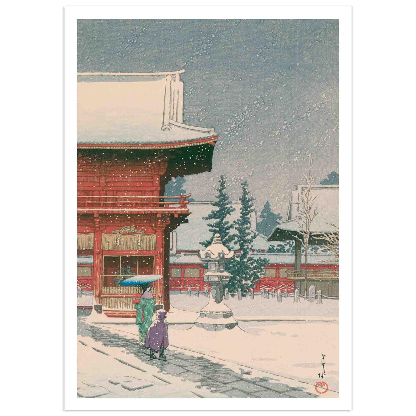 Snow at Nezu-Gongen Shrine,  Hasui Kawase