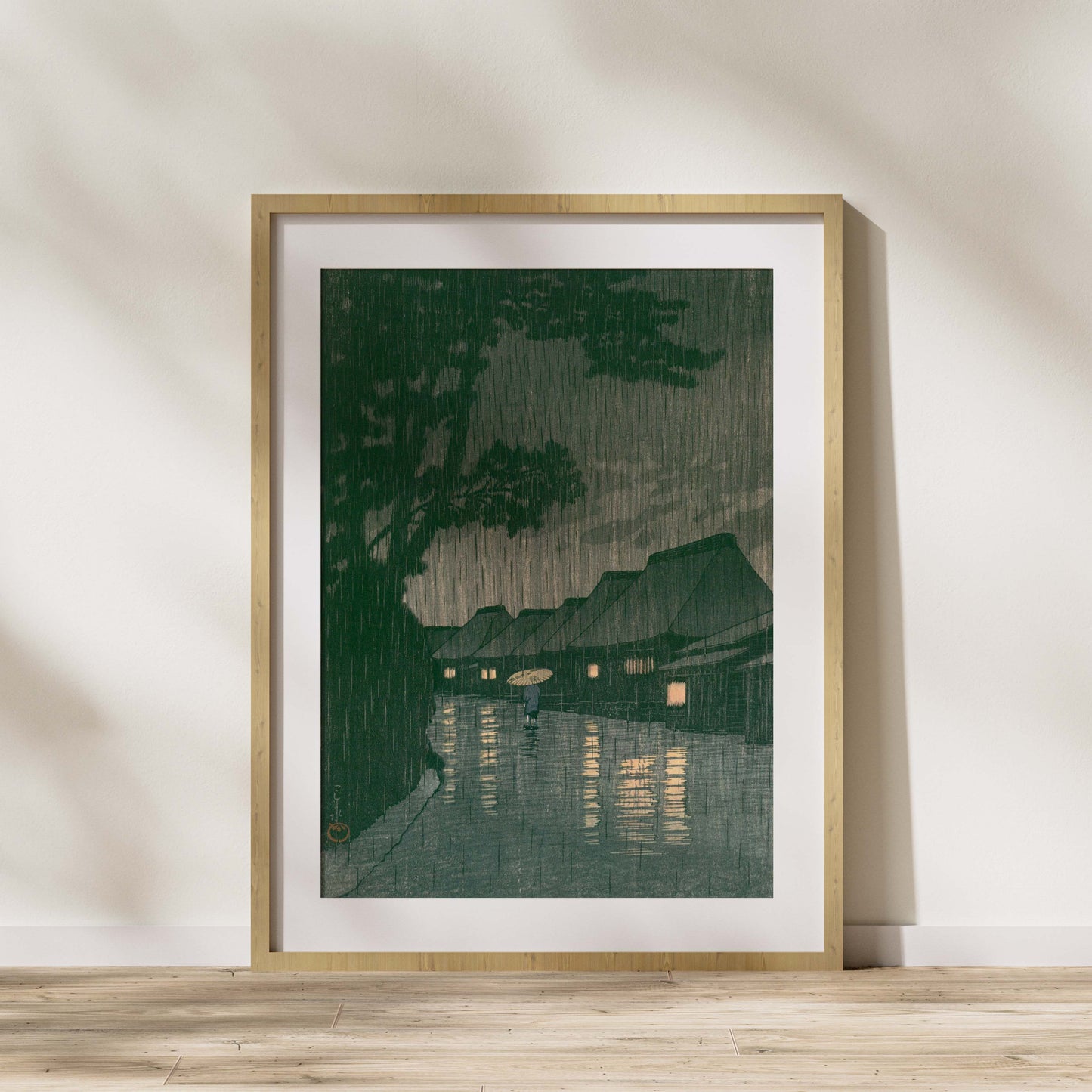 Pluie à Maekawa, Province de Sagami — Kawase Hasui 