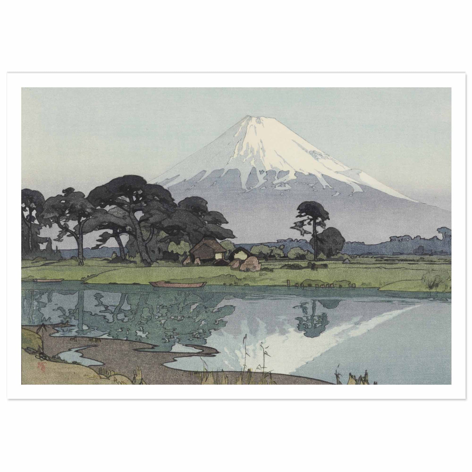 Suzukawa by Yoshida Hiroshi, vintage Japanese landscape print with Mount Fuji and lake