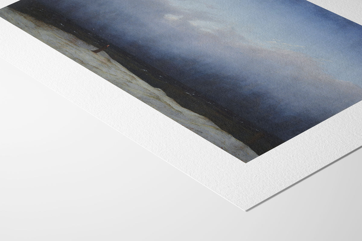 The Monk by the Sea art print by Caspar David Friedrich on textured fine art paper, close-up view at an angle.