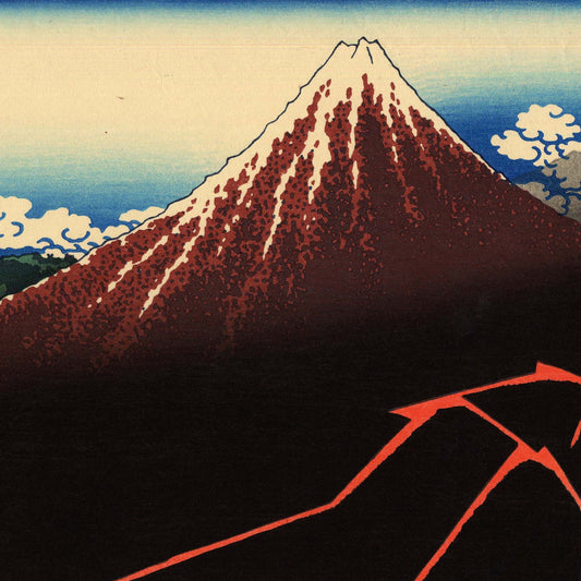 Traditional Japanese woodblock print of Mount Fuji