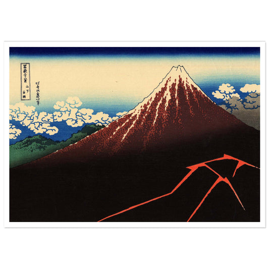 Hokusai Thunderstorm Beneath the Summit Mount Fuji lightning woodblock print ukiyo-e