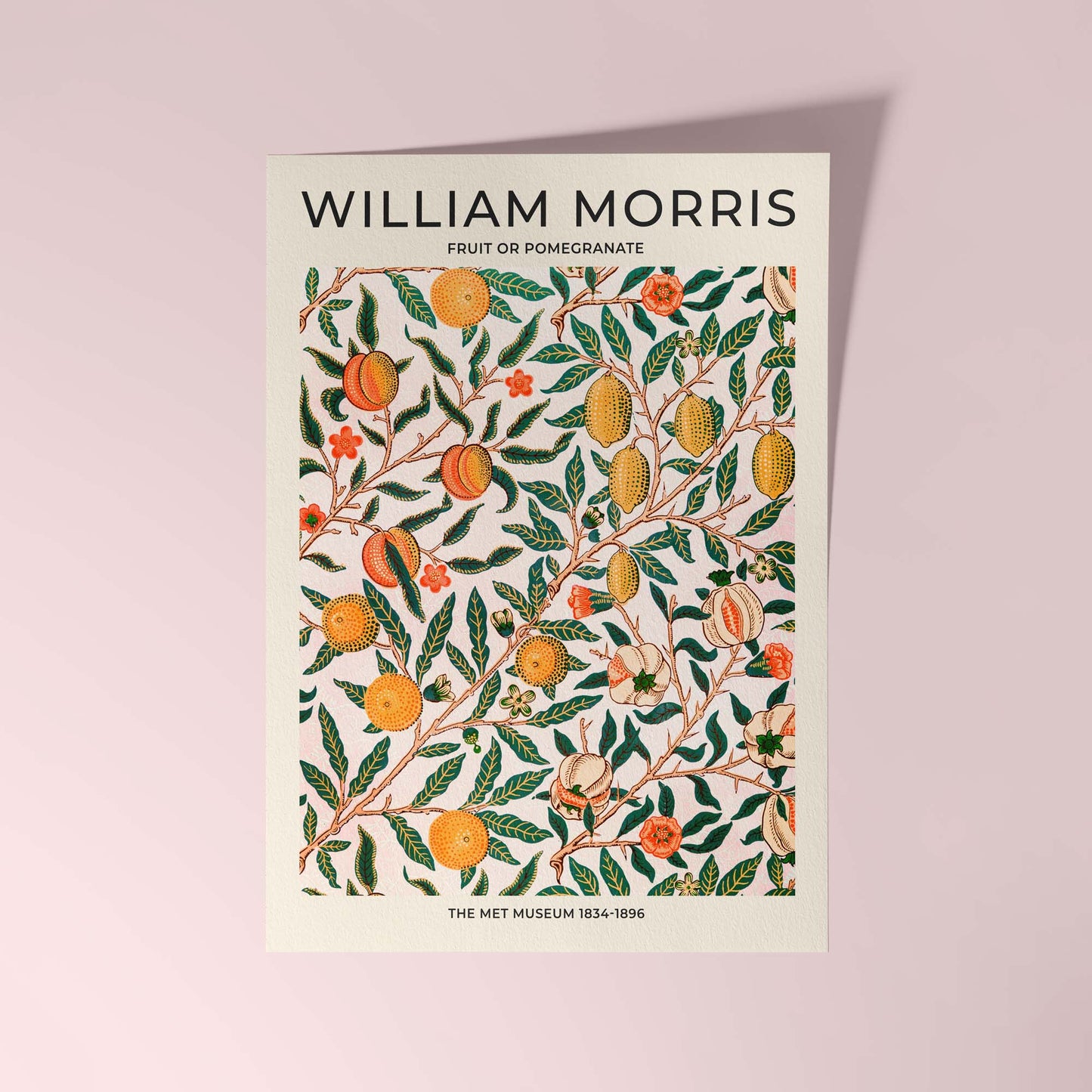 William Morris “Fruit or Pomegranate” pattern, 1866 — decorative botanical repeat with pomegranates, leaves, and flowers.