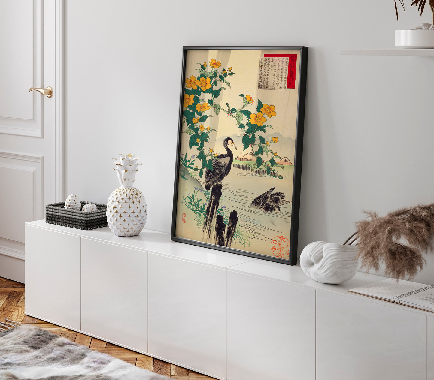 Kerria japonaise et cormorans