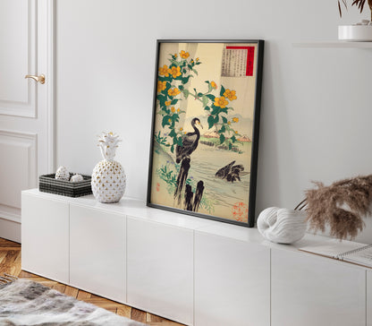 Kerria japonaise et cormorans