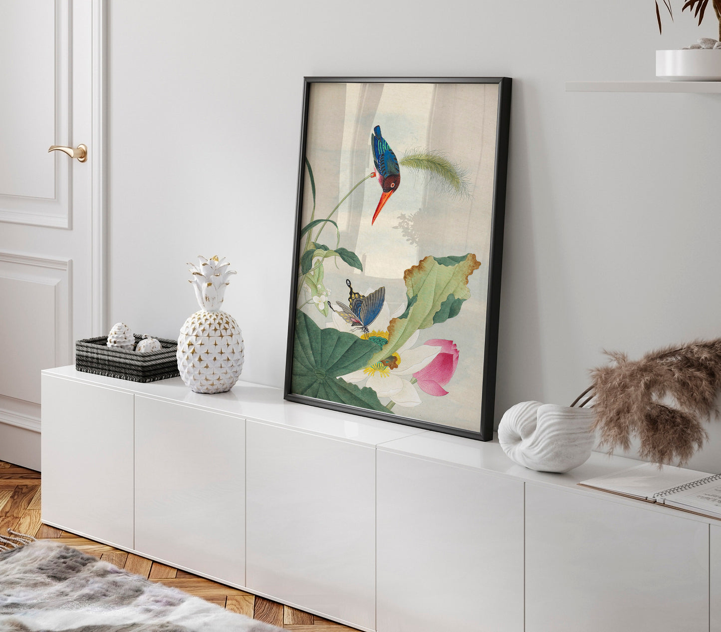 Aquarelle chinoise d'oiseaux et de fleurs